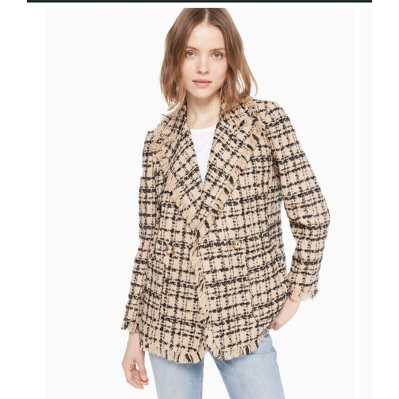 kate spade Jackets & Blazers - Women's kate spade Beige & Black Plaid Gold Button Blazer Size 6